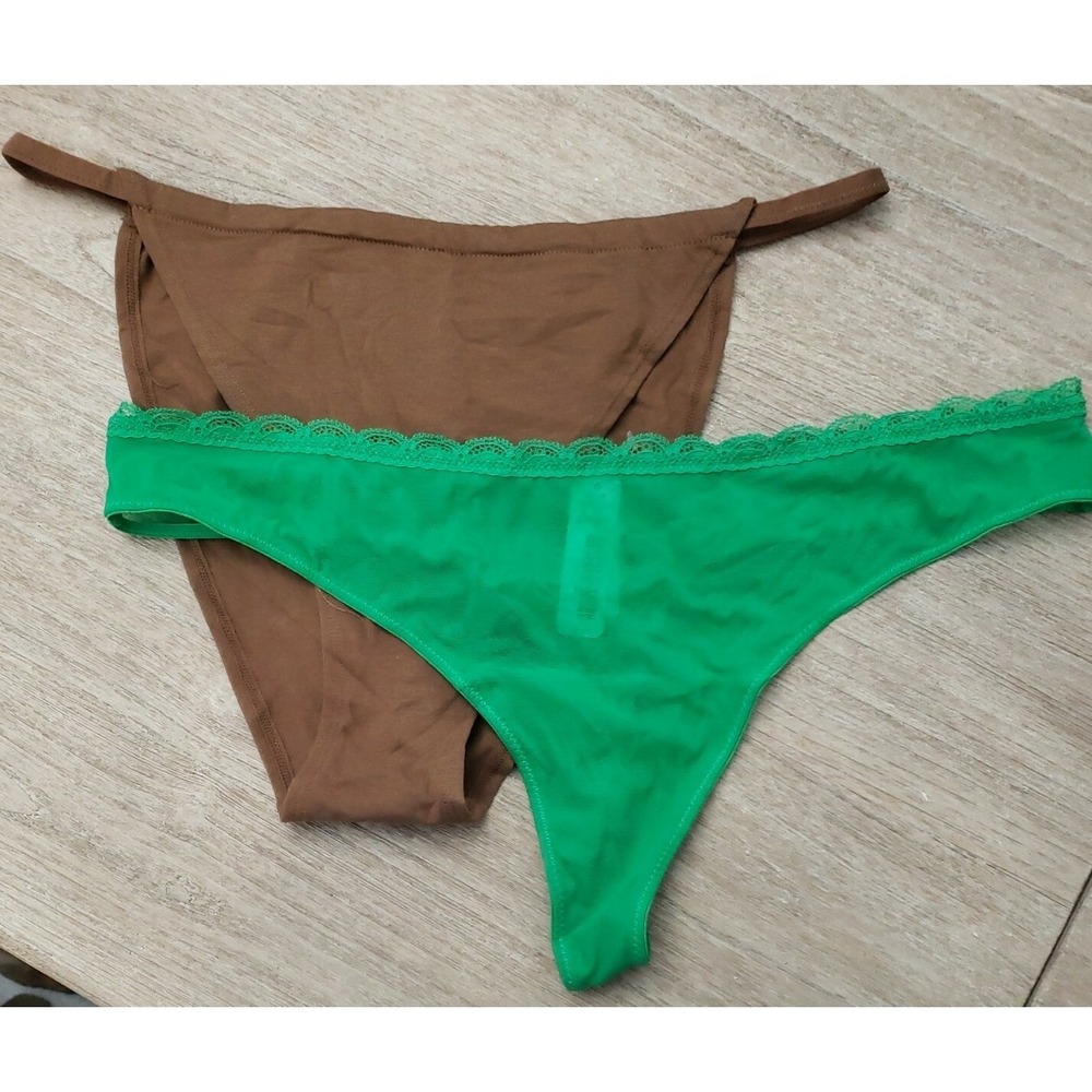 Bootay Bag 2 Pair Thong and Regular Panty Size Large NWT Brown and Green